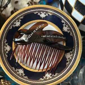 Vintage Tortoise Hair Comb w Rhinestones